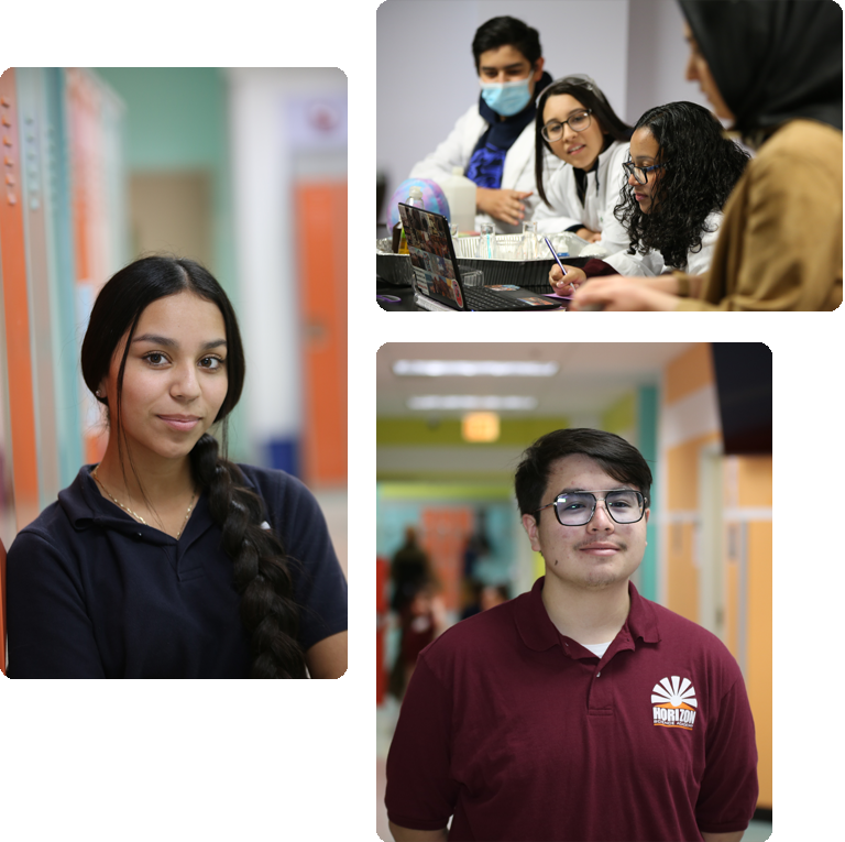 Students engaged in learning and interacting in a classroom collage